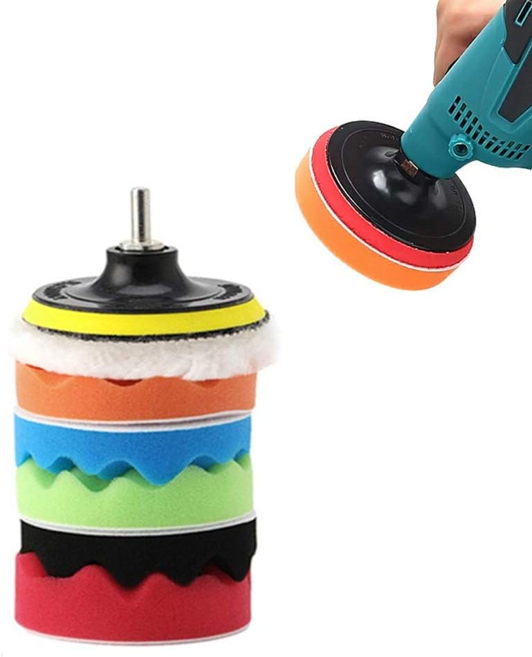 Yesallwas Car Foam Drill Polishing Pad Kit 8Pcs,4 Inch Buffing Pads Kits drill buffer attachment,thin sanding sponge for Drill Buffing,Car Sanding,Polishing,Waxing,Cleaning Set (4 Inch)