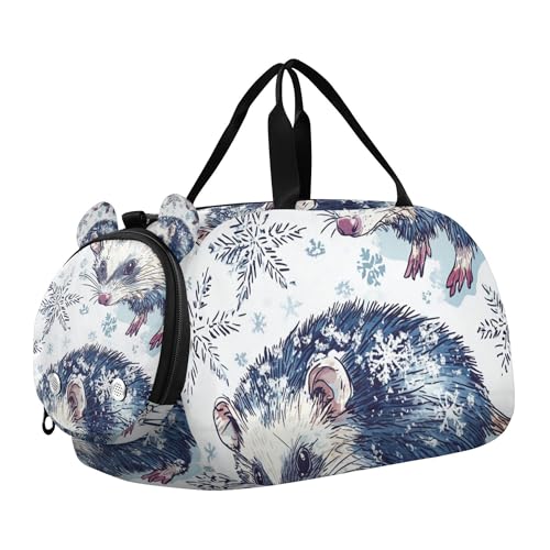 Glaphy Opossum Snowflakes Duffle Bag for Toddler Boys Girls, Gym Sports Bag with Shoe Compartments, Kids Travel Overnight Weekender Shoulder Bags