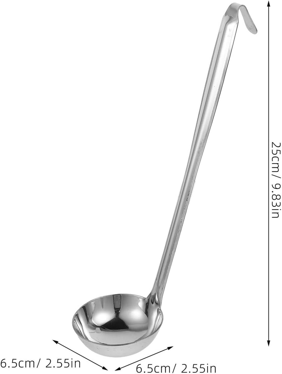 PRETYZOOM Stainless Steel Cooking Spoon 50ml Deep Kitchen Ladle with Hook Long Handle Multipurpose Serving Utensil for Soups Gravies and Sauces