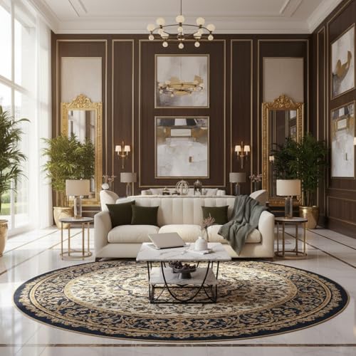 Image of Round Storage Coffee Table Contemporary Coffee Table for Living Room Wood Top with Metal Frame (Gry White)