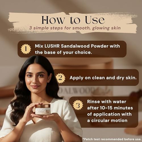 Image of LUSHR Sandalwood Powder For Face Pack | Pure, Natural & Organic | Remove De-tan, Dark Spots & Pigmentation | Prevents Acne Breakouts | Chandan Powder for Glowing Skin & Tan Removal - 25 g (100% Sandalwood Powder)