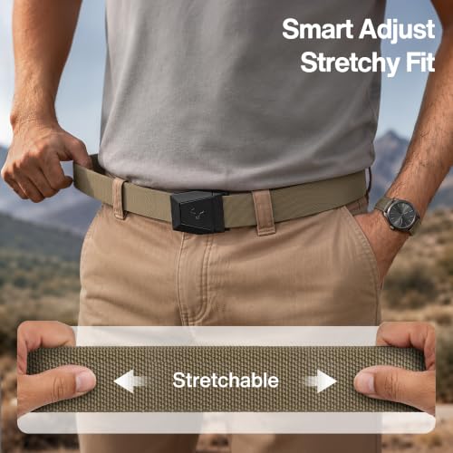 Image of BULLIANT 2-Pack Men Stretch Tactical Web Belt-Trimmable 1.5 inch-Adjustable Fit | Smooth Sliding | Adjustable for Precise Fit | Tailored Size | Rugged Nylon for Heavy Duty, hiking, Hunting