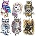 Oottati Imperméable 6 Feuilles Tatouage Temporaire Tattoo 21X15cm Autocollants Faux Bras Hibou Coloré Vieille École