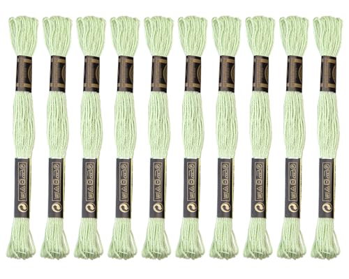 Image of 12 Skeins Embroidery Cotton Floss is 100% Egyptian Long Fiber Cotton of 8.75yds Each Cottons Cross Stitch Thread for Hand Embroidery DIY Creation and Friendship Bracelet String. (12, Light Green)