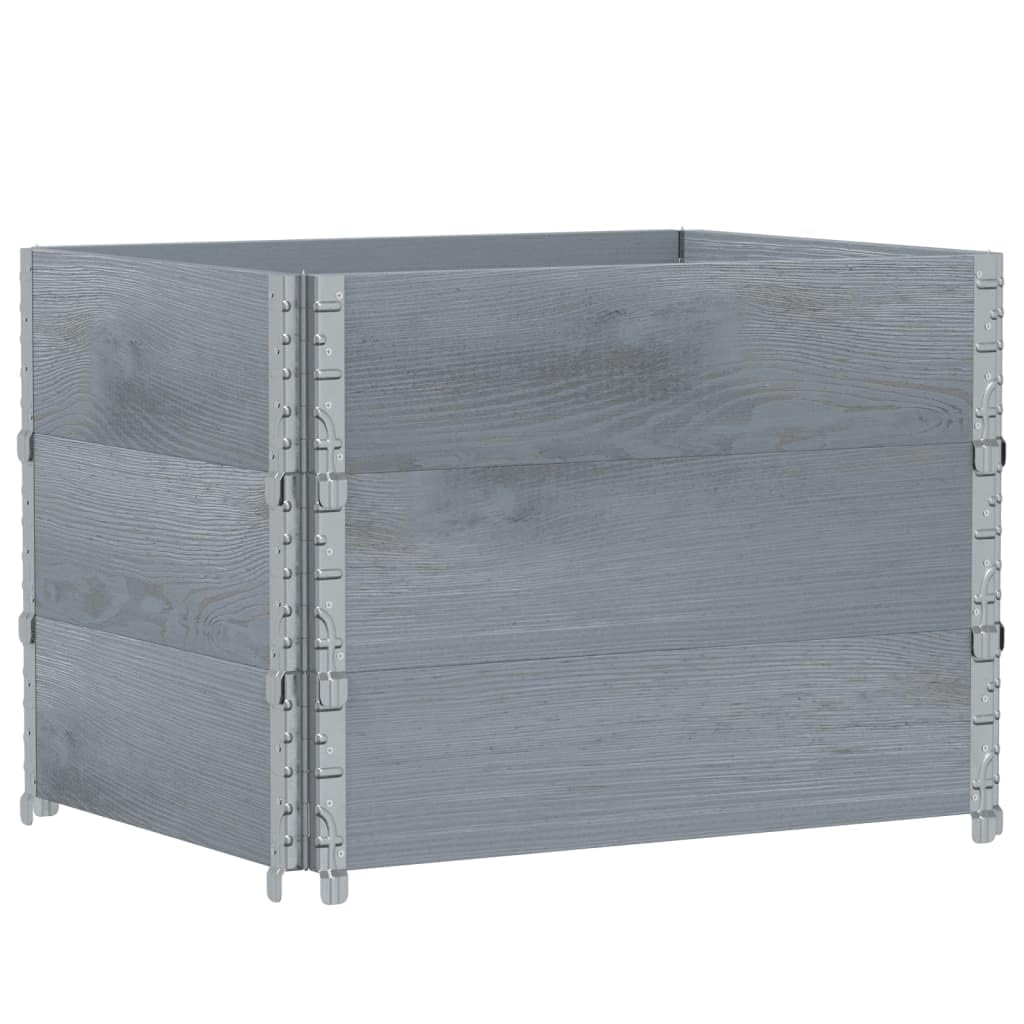 vidaXL Collares de palets 3 uds Madera Maciza de Pino Gris 80x60 cm, collarín de palets, Caja de Palet, Marco de apilamiento de palets