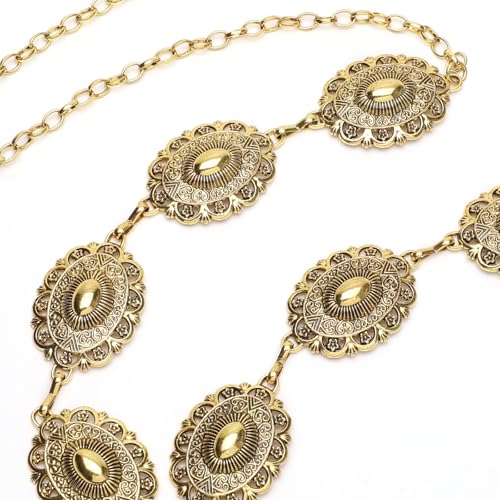 Western Chain Belt Vintage Concho Cowgirl Waist Chain Belt for Women Dresses Jeans Adjustable3