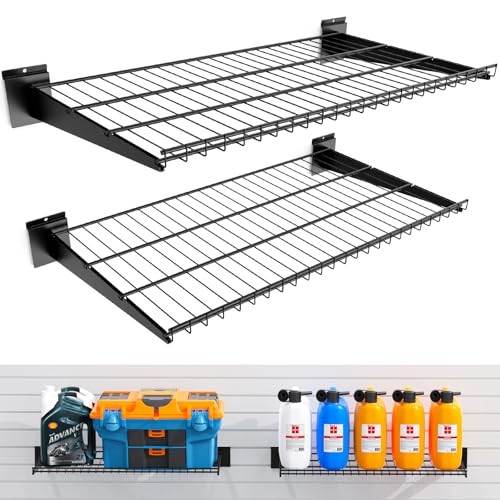 BOBIBAN 2 Pack Slatwall Shelves 24X16.5 Inch, Heavy Duty Metal Slat Wall Wire Shelf for Retail, Garage, Home...