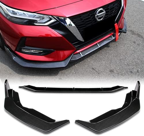 3 Pieces Front Bumper Lip Spoiler Splitter Side Body Kit Trim Protection Compatible with 2020-2023 Nissan Sentra 4DR Sedan (Painted Carbon Style)