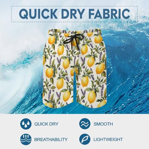 Hawaiian Shorts for Men - Comfy Lavender Lemon 1 Print Mens Swim Trunks Bathing Suits with Mesh Lining4