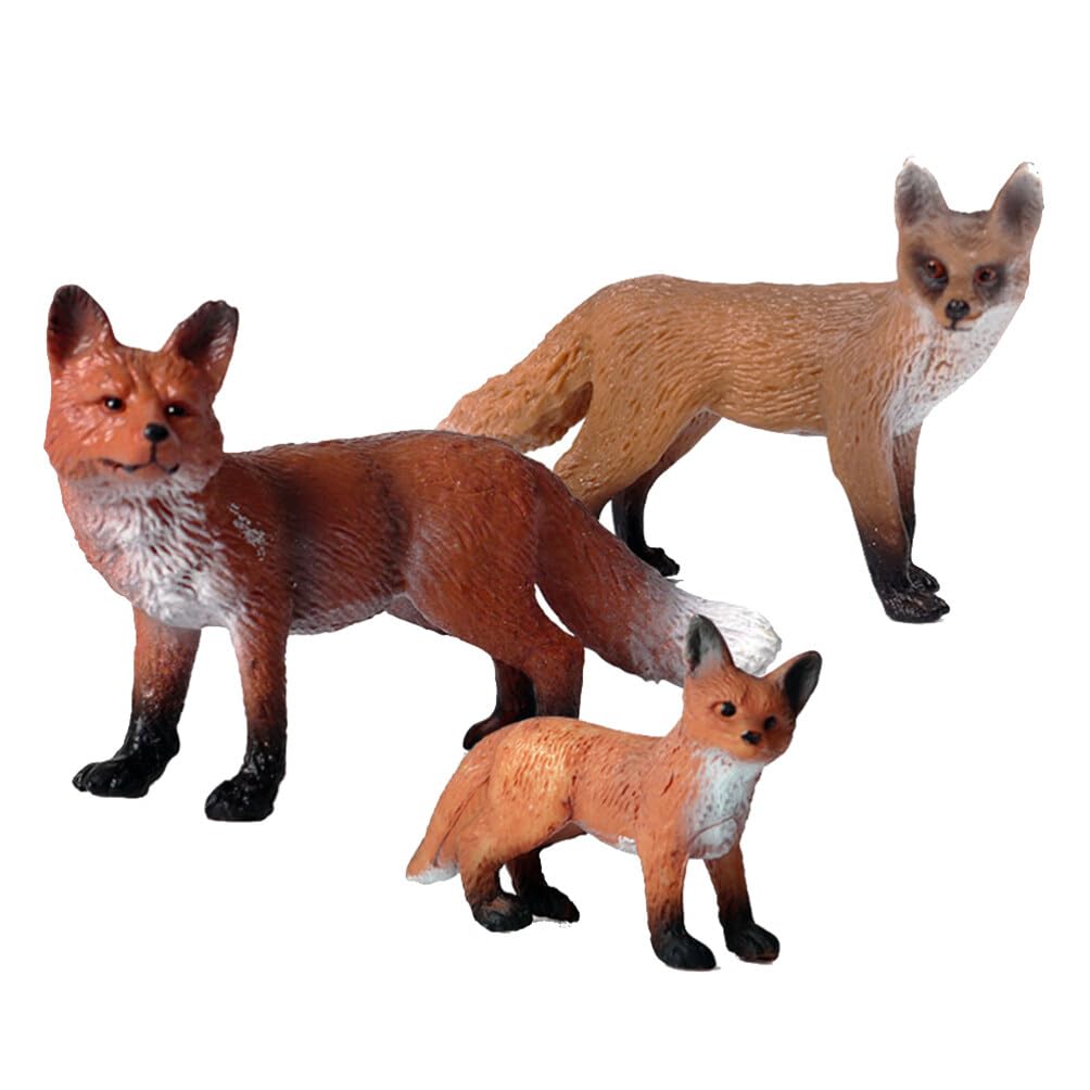 3Pcs Fox Figure Model Wildlife Figurines Jungle Fox Figurines Wild Animal Model Playing Model Educational Model Party Supplies for 14+