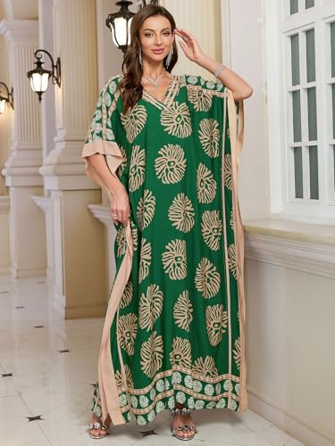 Image of KECVOT Kaftan Dresses for Women V-Neck Print Swimsuit Cover Up Plus Size Beach Caftan Lounge Dress