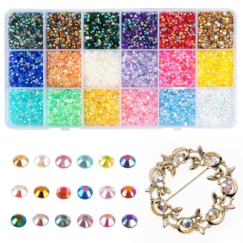 18000 Stück Strasssteine,18 Farben Flacher Rückseite Glitzersteine,Harz Rhinestones,Runde Glitzersteine zum Basteln,Strasssteine für Textilien DIY Handwerk Nägel Gesicht(3 mm)