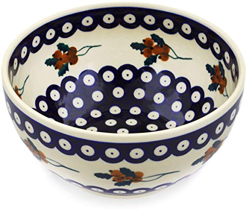 Polish Pottery 7½-inch Bowl (Yellow Holly Berries Theme) + Certificate of Authenticity