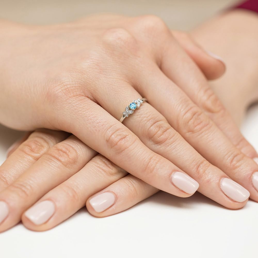 MARKO Weißgold Verlobungsring Damen Goldring mit 0.15 Karat Topas und 0.02 Karat Diamanten- Gold Verlobungsring - 14 K Gold 585 - Goldring für Frauen