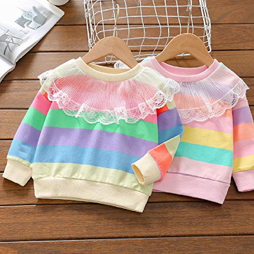 Quenny Girls Striped lace Collar Sweater,2-6 Years Old Baby-Girls' Long-Sleeved Pullover.3