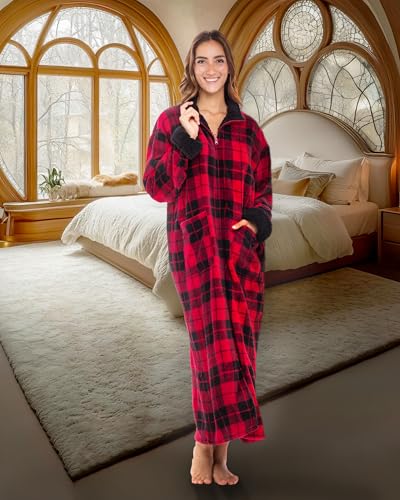 Image of Alexander Del Rossa Long Zip Up Robes, Plush Zipper Robes for Plus Size, Housecoats Zipper Front