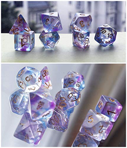 HD Dice Set DND Polyhedral Dice for Dungeons and Dragons D&D RPG MTG Pathfinder Role Playing Game Table Games Dice Double Color Transparent Swirl Dice (Purple Blue) - Thumbnail 3