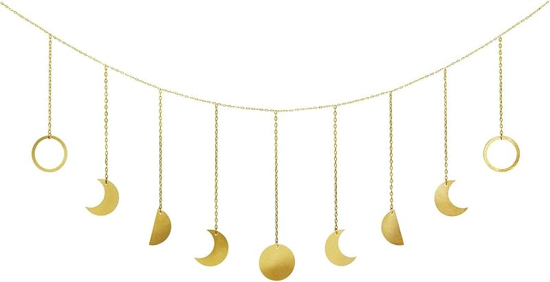 Moon Phase Wall Decor, Boho Metal Celestial Decoration, Gold 50" L | Horizontal Wall Art, Bohemian Hanging Garland, Bedroom Nursery Living Room Dorm Apartment, Christmas Birthday Teen Girl Gift