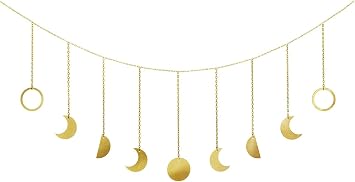 Mkono Moon Phase Wall Decor, Boho Metal Celestial Decoration, Gold 50" L