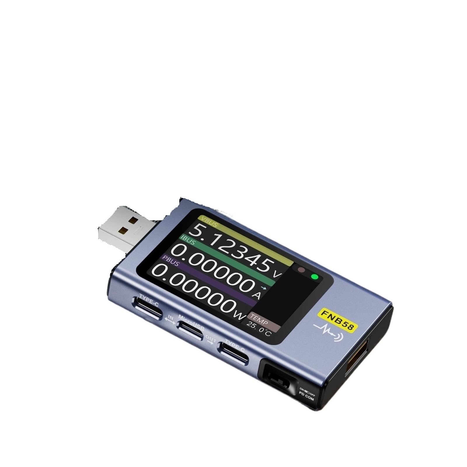 Amperomierz USB, FNB58 Woltomierz cyfrowy Amperomierz Woltomierz prądu Tester USB Wskaźnik napięcia Profesjonalne narzędzia dla elektryków(Without Bluetooth)