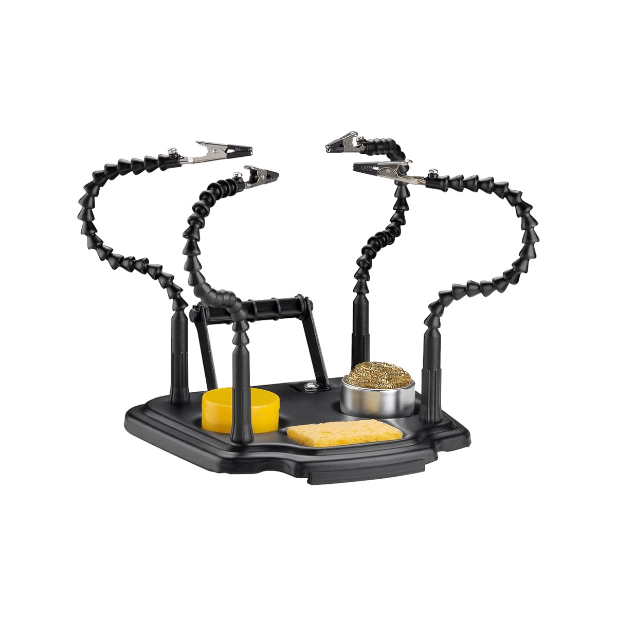 goobay Löthilfe mit 4 flexiblen Schwanenhals Armen und Krokodilklemmen/Lötstation/Dritte Hand/Für Löt und Bastelarbeiten/Werkzeug Zubehör/Inkl. Lötzinnhalter, Lötschwamm, Lötharz 61669