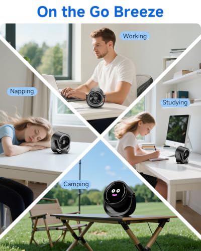 YOSHENMO Portable Desk Fan for Bedroom, Turbo Table Fans with smile icon LED Display, 6-inch, 5-Speed Strong Airflow, Low Noise, 360° Adjustable Tilt, Suitable for Home, Office, Outdoor, Ink Black - image 7