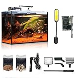 Aquarium Desktop-Set 10L Kleines Fischbecken 30x15x22, Ultra-Klares Glas mit Selbstreinigungsfilter, Helles Licht, Heizung, Steine,Kies, Reinigungswerkzeug, Randloses Fischglas für Anfänger Starterkit