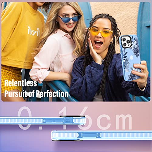 Kokaaee (2in1 for iPhone 14 Pro Case Flower Floral for Women Girls Girly Cute Phone Cases Blue Flowers Design Soft TPU Bumper Fashion Plants Cover+Ring Holder for iPhone 14Pro 6.1" - image 6