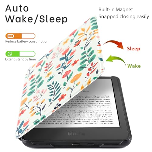 Image of CoBak Case for All New 6 Inch Kindle 2024 and 2022 (11 Generation) - PU Leather Smart Cover, Auto Sleep and Wake, Premium Protective Case for Kindle Basic,Springtime Delight