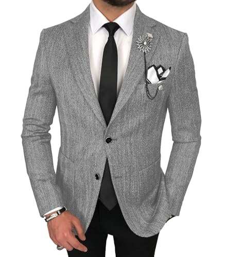 Wangyue Mens Tweed Blazer Vintage Casual Herringbone Tweed Jackets Two Button British Wool Blend Sport Coat Jacket