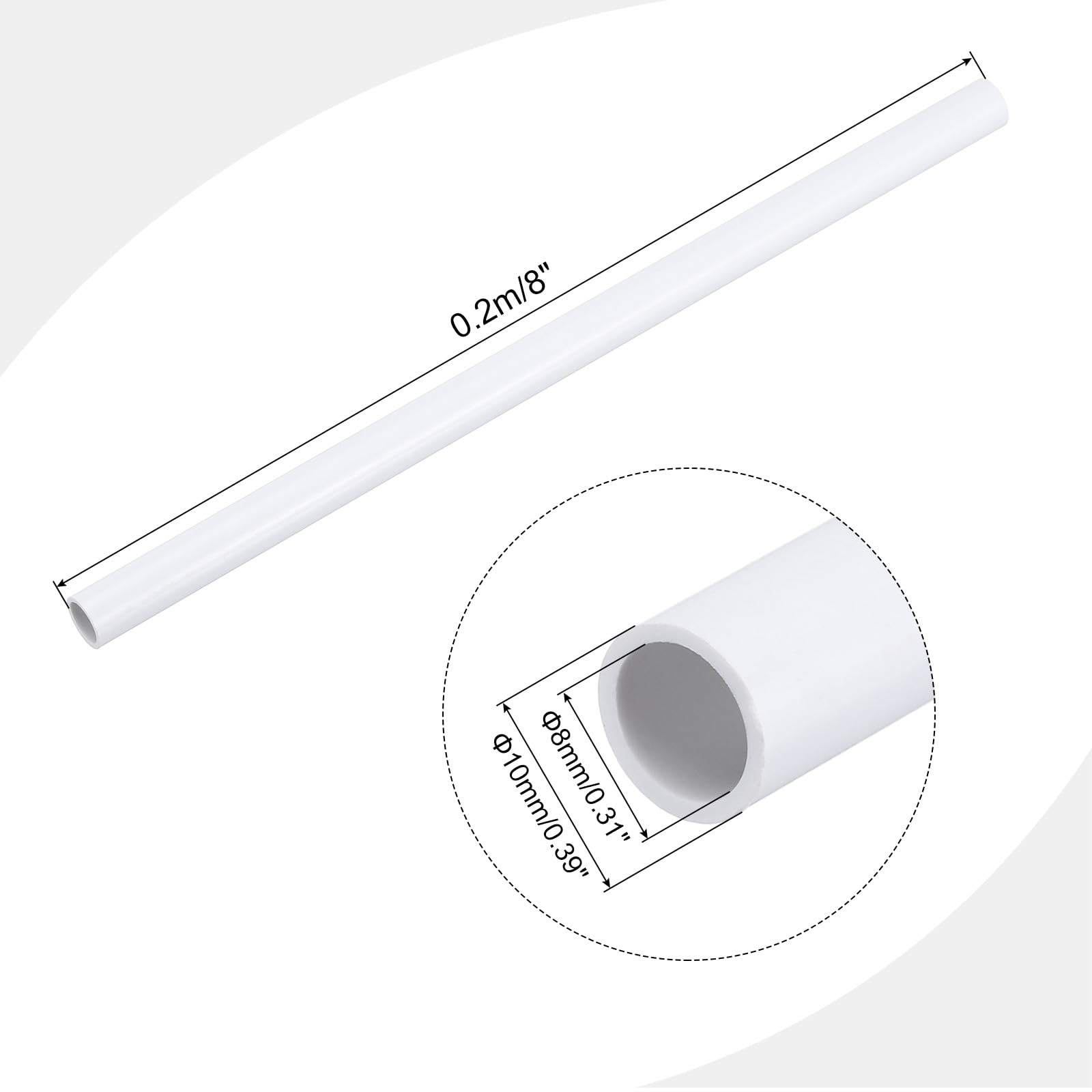 QUARKZMAN Tubo Rigido Rotondo in PVC 8mm ID 10mm OD 8" Lunghezza Bianco ad Alta Resistenza per Tubi d'Acqua, Artigianato, Guaina Cavi
