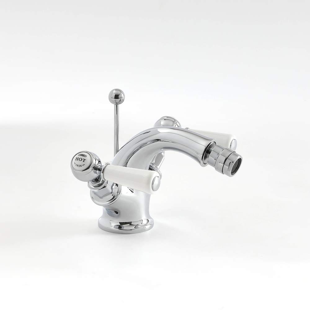 Milano Chrome & White Elizabeth Mono Bidet Mixer Tap Lever Handles - Chrome White