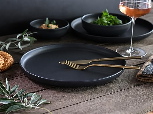 CreaTable, 22979, Serie uno BLACK, 12-teiliges Geschirrset, Teller Set aus Steinzeug, spülmaschinen- und mikrowellengeeignet, Made in Portugal