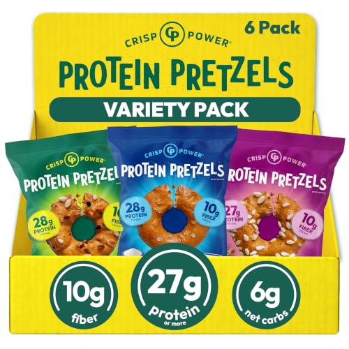 Crisp Power Variety Pack Protein Pretzels, High Protein Snack, 6 Pack