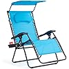 Goplus Zero Gravity Chairs, X-Large Folding Lounge Lawn Chair w/Canopy Shade & Cup Holder, Adjustable Folding Patio Recliner for Pool Porch Deck Oversize (Blue)