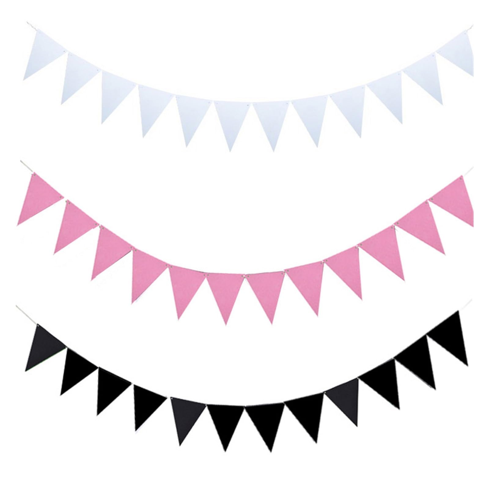 Wimpelkette aus Papier, für Feiertage, Schönheit, Hochzeit, Girlande, Geburtstag, Party, feierlich, 10 / 8 m, Schwarz / Weiß / Rosa (Weiß, 8 m)