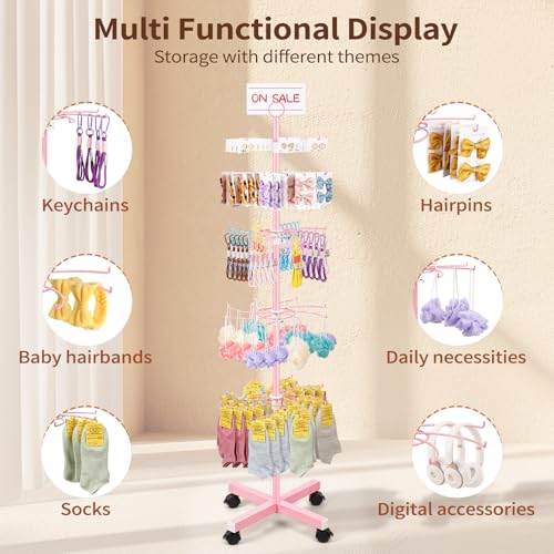 Image of Flenpptly Retail Display Stand, 5-Tier Rotating Display Rack for Store Display, Movable and Adjustable Spinning Display Stand for Earrings, Jewelry, Keychains, Socks Display (Pink)