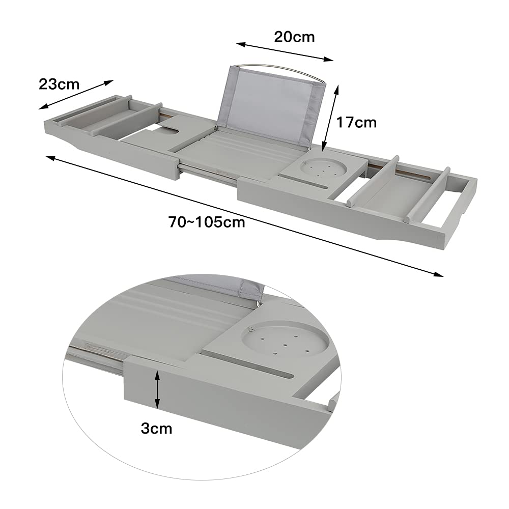 Homewell Bandeja para bañera de madera de 70 – 105 cm, estantería de bambú