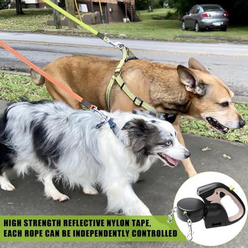 Doppelte Einziehbare Hundeleine, Rollleine Mit Led Licht, Ausziehbare Doppel Hundeleine Für 2 Hunde, 3M Hundeleine Flexi, Anti Rutsch Griff Schnellbremsknopf Für Kleine Und Mittelgroße Hunde(Braun)