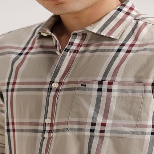 Image of BASICS 100% Cotton Checked Shirt for Men | Slim Fit | Everyday Smart Casual Wear | Full Sleeve