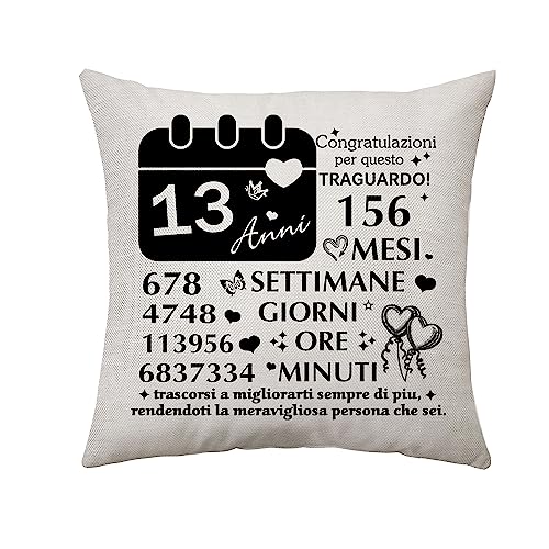Regali per 13 Anni Ragazze e Ragazzi Copricuscini 18 x 18 Inch 13 ° Compleanno Decorazioni Regali per 13 ° Compleanno Figlia Nipote Regali per Copricuscino 45 x 45 cm (13 Anni)