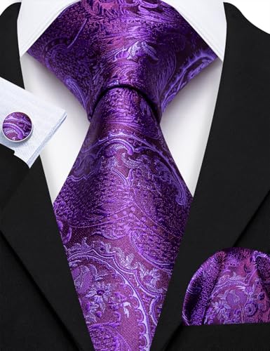 Image of Barry.Wang Flower Ties for Men Silk Woven Floral Tie Sets Necktie Handkerchief Cufflinks Wedding Party
