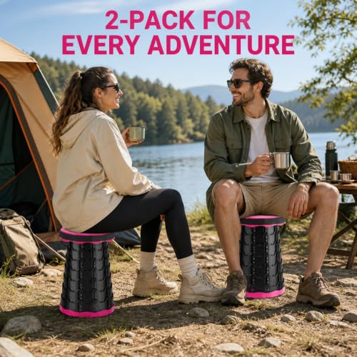 Image of Doseno Upgraded Foldable Stool Thickened, Portable Collapsible Stool Retractable Stool, Foldable Portable Collapsible Chair for Fishing, (Red) (Pink, 2pack)