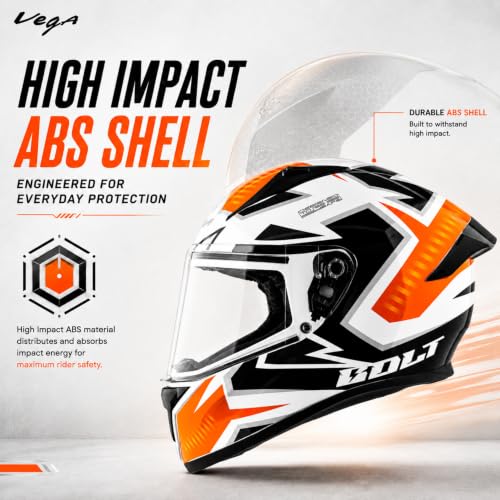 Image of Vega Bolt Elvis Graphics Full Face Motorcycle Helmet | Scratch Resistant Visor | Lightweight & Comfortable Riding Helmet- White Orange, L