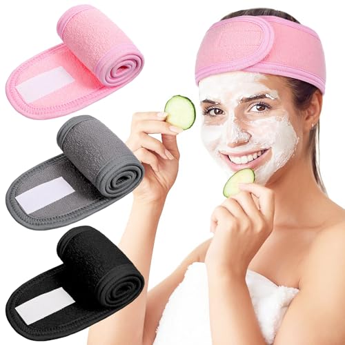 Wanmu 3 Stück Kosmetik Stirnband, Mikrofaser Hautpflege Frottee Haarbänder, Verstellbare Spa Haarband mit Klettverschluss für Frauen Mädchen, Sport, Yoga, Make Up, Dusche (Grau, Schwarz, Rosa) Wanmu 3 Stück Kosmetik Stirnband, Mikrofaser Hautpflege Frottee Haarbänder, Verstellbare Spa Haarband mit Klettverschluss für Frauen Mädchen, Sport, Yoga, Make Up, Dusche (Grau, Schwarz, Rosa)