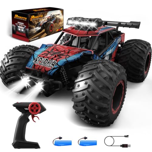 Tecnock Ferngesteuertes Auto, Geländegängiger 1:20 RC Truck, Wiederaufladbares RC Auto mit LED,10 KM/H, 2,4 GHz Geschwindigkeits Freundlich, Stabil, 2 Akku für 50 Min Auto für Jungen Kinder Anfänger