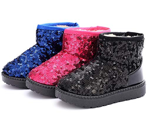 DADAWEN Boy's Girl's Warm Winter Sequin Waterpoof Outdoor Snow Boots Blue US Size