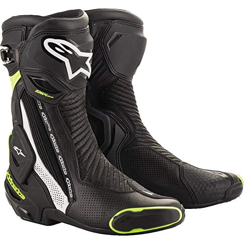 Alpinestars SMX Plus v2 Vented Motorcycle Boots, High Speed Protection(41) (BLACK/WHITE/YELLOW)