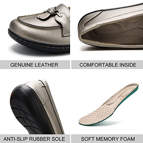 Image of Maichal Loafers for Women Slip On Comfort Leather Tassel Dress Shoes