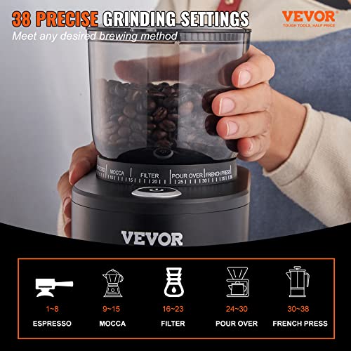 Image of VEVOR Coffee Grinder with 38 Precise Conical Burr Coffee Grinder 5.3-Ounce 20 Cups Coffee Bean Grinder Perfect for Drip, Espresso, Black